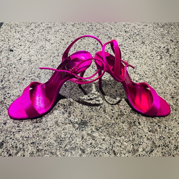 CHRISTIAN LOUBOUTIN | Pink Loubigirl Satin Sandal Heels - Picture 6 of 14